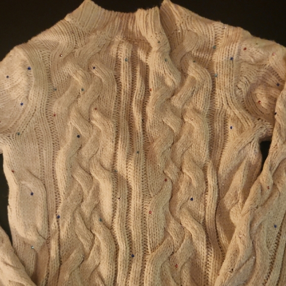 St. John's Bay Beige Cable Knit Cardigan with Sparkle Buttons - Picture 9 of 10